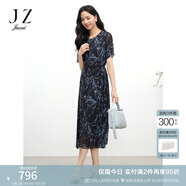 玖姿（JUZUI）優(yōu)雅成熟通勤風(fēng)印花連衣裙女2025夏季新款JTFX50007 花丈青 L