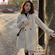 皮爾卡丹（pierre cardin）2025年新款雙面含羊絨羊毛大衣女中長(cháng)款a字版斗篷小香風(fēng)羊毛呢外 米白色 S 建議90斤到120斤