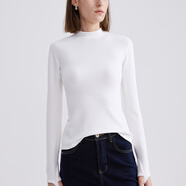 CANVAUS秋冬季長(cháng)袖純色修身顯瘦t恤上衣女簡(jiǎn)約新款百搭氣質(zhì)打底衫 白色 S