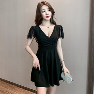 勛貍粑夜店女裝性感連衣裙夜總會(huì )足療工服遮肚子足浴按摩夜場(chǎng)上班衣服 黑色 S