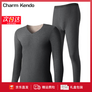 Charm Kendo男士保暖內衣男套裝冬季德絨蠶絲羊毛加絨發(fā)熱秋衣秋褲男生禮盒裝 深灰【300g德絨羊毛蠶絲套裝】 XL （126-150斤） 送老公送男友