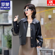 羅蒙（ROMON）真皮皮衣女短款2025年新款美式復古綿羊皮外套寬松顯瘦機車(chē)皮夾克 黑色 M 100-110斤