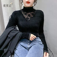 筱笙記秋冬款天鵝絨針織打底衫半高領(lǐng)時(shí)尚套頭緊身毛衣女蕾絲拼接領(lǐng)內搭 黑色5袖口無(wú)蕾絲介意慎拍 五朵花瓣05 3XL 135-150斤