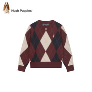 暇步士（Hush Puppies）童裝兒童線(xiàn)衣男童學(xué)院風(fēng)套頭內搭女童全棉毛衣 波爾多紅   170   