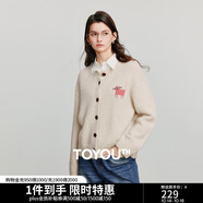 初語(yǔ)毛衣2025秋季新款貓咪貼布繡減齡萌趣含羊毛軟糯開(kāi)衫外套 米白色 L
