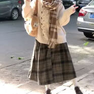 映棠森女復古格子半身裙藝術(shù)生秋冬格紋顯瘦深綠咖色春2024新 黑綠 XL