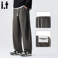 :CHOCOOLATEit美式高街休閑褲男冬季新款拼接鉚釘寬松直筒褲 巖石灰 2XL