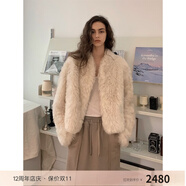 付智恩晨霧童話 進口托斯卡納半卷皮草外套高級質感立領皮毛一體 米白色 M