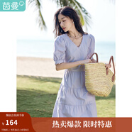 茵曼（INMAN）純棉法式氣質(zhì)連衣裙女裝2025夏季新品顯瘦V領(lǐng)泡泡袖A字長(cháng)裙子 紫荊粉 -18525989 L