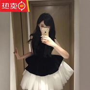 夏日學(xué)院風(fēng)顯瘦蓬蓬公主裙 黑色 M