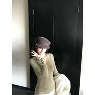 SKK軟香Lace釣系蕾絲羊毛打底衫 內搭戰袍定染花型 綠卡其 S (嬌姐尺碼)