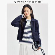佐丹奴短款針織外套女加厚雙口袋插肩翻領拉鏈針織開衫女13354676