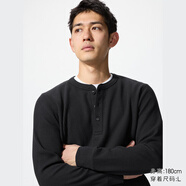 優(yōu)衣庫男裝女裝情侶華夫格亨利領(lǐng)套頭衫長袖T恤25秋冬新款479784 09 黑色 2XL