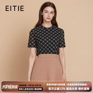 愛(ài)特愛(ài)（EITIE）復古印花黑色網(wǎng)紗短袖T恤圓領(lǐng)修身上衣2025春季新款女裝7702401 極簡(jiǎn)黑20 3XL 180