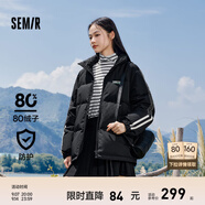 森馬羽絨服女秋冬季中長款新復(fù)古回防風防雨撞色美式復(fù)古夾克 黑色90001 L