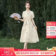 絲柏舍文藝連衣裙2025夏裝新款女裝正肩設計感短袖收腰中長(cháng)裙