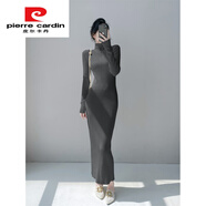 皮爾卡丹高個(gè)子超長(cháng)款拖地內搭毛衣裙秋冬高領(lǐng)修身顯瘦打底包臀針織連衣裙 碳灰色 S 建議80-95體重