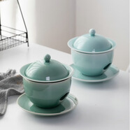 甌江中式陶瓷帶蓋深碗家用燉盅青瓷煲燉盅陶瓷餐具酒店餐廳商用盅 天青釉色