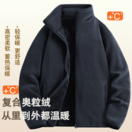 貓人（MiiOW）抓絨衣女男搖粒絨外套秋冬新款毛衫戶外保暖珊瑚絨衛(wèi)衣加絨雙面穿 ky26029 男- 深藍(lán) 【加厚款】 2XL