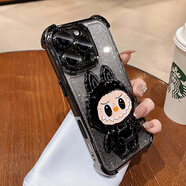 SUOLIAO適用蘋果17Promax手機(jī)殼氣囊防摔化妝鏡子支架iPhone16Pro可愛散熱全包硅膠保護(hù)套女生輕奢高級(jí)感 【石墨黑+閃粉卡】補(bǔ)妝鏡支架-帶鏡頭膜-氣囊防摔 蘋果16Pro