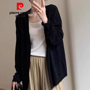 皮爾卡丹（pierre cardin）基礎百搭款休閑開(kāi)衫春秋2026新款中長(cháng)薄款顯瘦寬松上衣針織外套女 黑色 L
