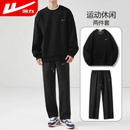 回力運(yùn)動套裝男圓領(lǐng)寬松百搭衛(wèi)衣男運(yùn)動健身訓(xùn)練休閑褲兩件套