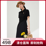 敦奴夏季新款polo短袖中長(cháng)款連衣裙休閑運動(dòng)風(fēng)小黑裙 正黑色 3XL