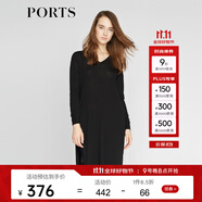 PORTS寶姿 女裝夏季新品長(cháng)袖中長(cháng)寬松開(kāi)衩連衣裙LA8K244JKW001 黑色 M