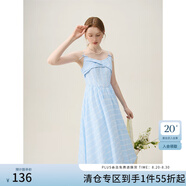 范思藍恩藍白格紋田園小清新花苞度假連衣裙2024夏季新款吊帶裙 藍白格紋 S