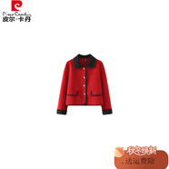皮爾卡丹（pierre cardin）小香風(fēng)毛呢短外套女2025秋新款高感翻領(lǐng)上衣 紅色*1321 3XL