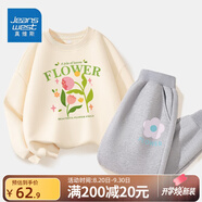 真維斯兒童套裝圓領(lǐng)長(zhǎng)袖薄款長(zhǎng)褲男童女童秋季衣服中大童寬松運(yùn)動(dòng)服童裝 【薄款套裝】杏（面）灰（花） 110