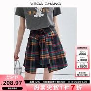 VEGA CHANG半身裙女2025年夏季新款美式休閑學(xué)院風小眾設(shè)計感高腰格紋裙褲 格紋（短款裙褲） S