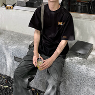 IZEXX時(shí)尚短袖T恤男卡通印花純棉重磅寬松美式百搭休閑潮流XX13黑色L