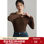 獨(dú)束大碼女裝【多色可選】圓領(lǐng)修身打底衫女冬新款無(wú)壓感正肩針織衫 糖咖色 XL