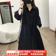 皮爾卡丹（pierre cardin）2025秋季新款修身顯瘦韓版復古襯衫裙黑色赫本風(fēng)連衣裙女時(shí)尚簡(jiǎn)約 黑色 S