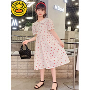 G.duck女童連衣裙夏裝2024新款韓版兒童碎花棉布裙中大童短袖棉公主裙米 110