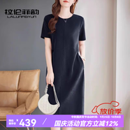 拉倫菲韻高端品牌 短袖連衣裙女2025夏季新款氣質(zhì)寬松減齡顯瘦直筒t恤長裙 寶藍(lán)色 L 【適合115-125斤】