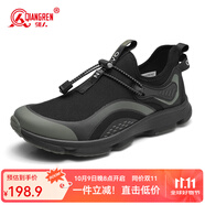 強(qiáng)人3515男鞋戶外休閑運動鞋低幫時尚慢跑鞋耐磨透氣登山鞋 黑綠色 40