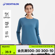 迪卡儂（DECATHLON）春夏季訓(xùn)練速干長(zhǎng)袖防曬速干寬松打底衣健身跑步女運(yùn)動(dòng)服T恤上衣 孔雀藍(lán) XS
