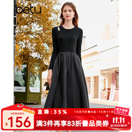 百圖betu女裝秋季新款連衣裙赫本風(fēng)針織裙子修身顯瘦長裙2309T92 黑色 L