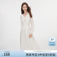范思藍(lán)恩秋季法式V領(lǐng)花邊裝飾設(shè)計(jì)感連衣裙2024秋季新款收腰顯瘦繡花裙子 米杏色 M