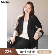 MsShe大碼女裝2025新款秋款胖mm職業(yè)裝彈力西服女200斤秋裝 彈力西裝-經(jīng)典黑色現貨 4XL