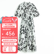 帕羅（PALUOPO）售完不補】清倉真絲連衣裙女裝顯瘦遮肚子夏季小個子桑蠶絲印花裙 ES21725N花黑白 XL (170/92A)
