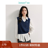 茵曼（INMAN）針織馬甲女老錢風(fēng)V領(lǐng)薄秋冬學(xué)院風(fēng)內(nèi)搭毛衣 寶藍(lán)色 S