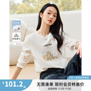 梵希蔓休閑百搭長(cháng)袖重磅T恤女2025年秋新款風(fēng)景印花白色寬松上衣 M8607 白色 S