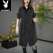 花花公子（PLAYBOY）原創(chuàng  )設計師款高貨秋冬歐版洋氣加厚連衣裙遮肉顯瘦連衣裙媽媽裝 073黑灰色  送運費險   2XL 126-135