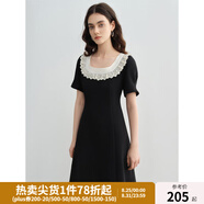 獨束大碼女裝優(yōu)雅蕾絲花邊領(lǐng)小黑裙夏裝赫本風(fēng)高腰A字中長(cháng)款裙子 赫本黑-短款 L (尺碼：2)