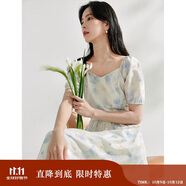 茵曼（INMAN）法式暈染女裝V領(lǐng)吊帶連衣裙2025夏季新品裙子 月藍(lán)-短袖  XL 
