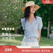 伊芙麗（eifini）蔣欣代言【夏季薄款全新升級(jí)】高智麻花毛衣短袖針織衫女 藍(lán)色 短袖V領(lǐng)現(xiàn)貨 M 105-115斤