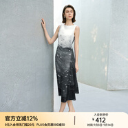 顏域撞色拼接夏季連衣裙女2025新款高級感獨特設計感過(guò)膝氣質(zhì)長(cháng)裙 黑白花 L